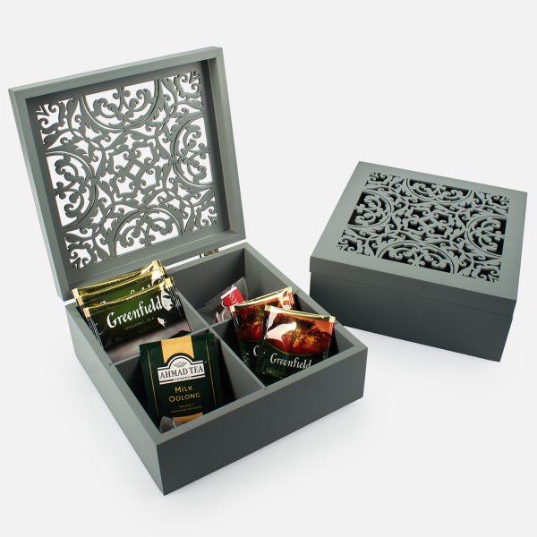 Шкатулка-органайзер для чайных пакетиков с воздушной резьбой